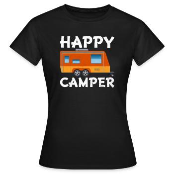 Happy Camper - Frauen T-Shirt - Schwarz - Vorne - AI Model Female 172 dark (172cm)