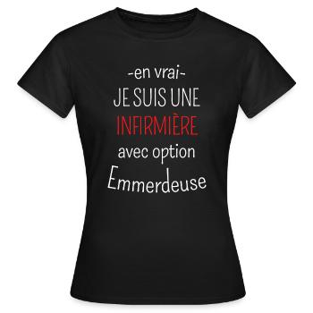 Infirmière avec Option Emmerdeuse - T-shirt Femme - noir - Devant - AI Model Female 172 dark (172cm)