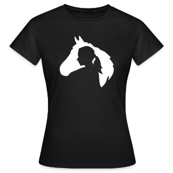 Tête de cheval avec silhouette de femme équitation chevaux - T-shirt Femme - noir - Devant - AI Model Female 172 dark (172cm)