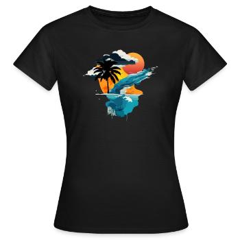 Coucher de soleil au bord de la mer - soleil, mer et palmier - T-shirt Femme - noir - Devant - AI Model Female 172 dark (172cm)