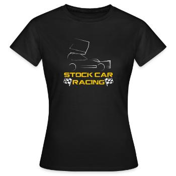BRISCA Stock Car Rennwagen mit Zielflaggen - Frauen T-Shirt - Schwarz - Vorne - AI Model Female 172 dark (172cm)
