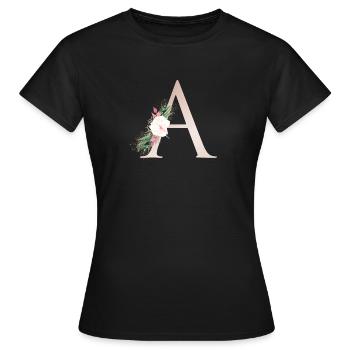 Customizable Monogram A Floral - Women's T-Shirt - black - Front - AI Model Female 172 dark (172cm)