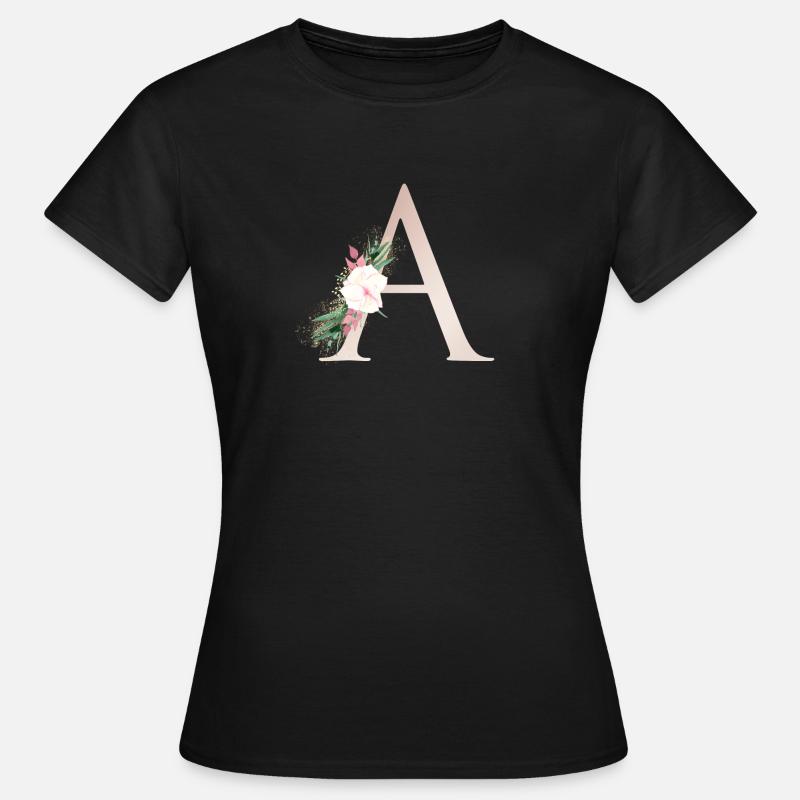 Customizable Monogram A Floral - Women's T-Shirt - black