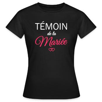 témoin de la mariée - T-shirt Femme - noir - Devant - AI Model Female 172 dark (172cm)
