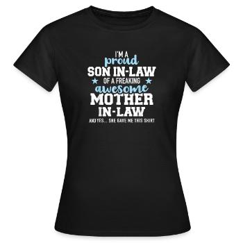 Fier gendre d’une mère géniale - T-shirt Femme - noir - Devant - AI Model Female 172 dark (172cm)