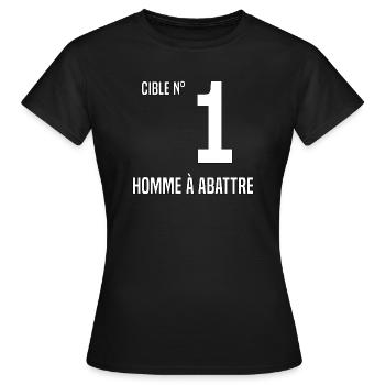 Cible n°01 homme à abattre - T-shirt Femme - noir - Devant - AI Model Female 172 dark (172cm)