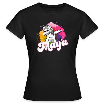 MAYA - Schöner Name mit dabbing Einhorn - Frauen T-Shirt - Schwarz - Vorne - AI Model Female 172 dark (172cm)