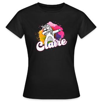 CLAIRE - Beau nom avec licorne dabbing - T-shirt Femme - noir - Devant - AI Model Female 172 dark (172cm)