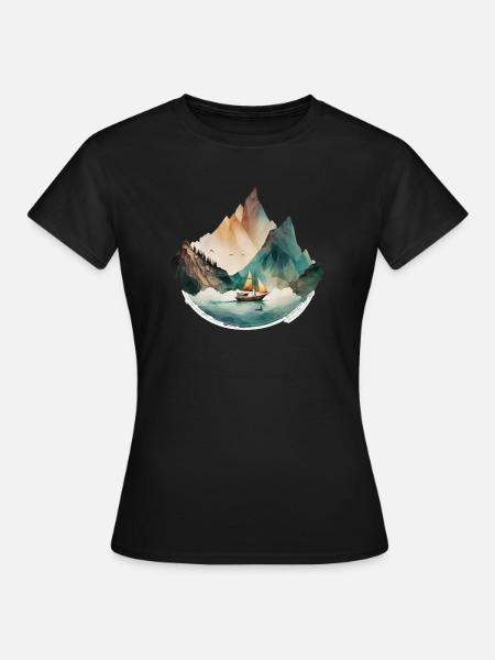 Boat on the lake in the mountains - Women's T-Shirt - black