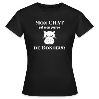 Mon Chat est mon Gourou de Bonheur - T-shirt Femme - noir - Devant - AI Model Female 172 dark (172cm)