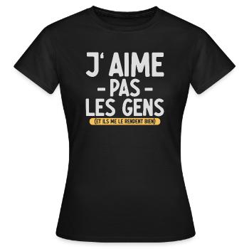 J’aime pas les gens T-shirt drôle français - T-shirt Femme - noir - Devant - AI Model Female 172 dark (172cm)