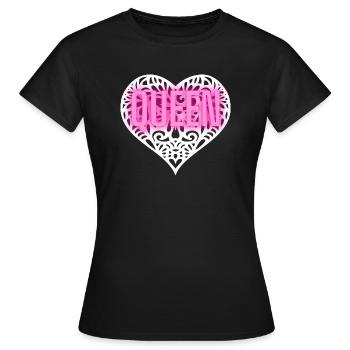 QUEEN WHITE PINK HEART KOENIGIN WEIß SPITZE HERZ - Frauen T-Shirt - Schwarz - Vorne - AI Model Female 172 dark (172cm)
