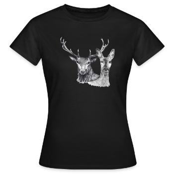 Hirsch und Reh - Frauen T-Shirt - Schwarz - Vorne - AI Model Female 172 dark (172cm)