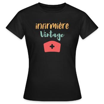 Infirmière Vintage - T-shirt Femme - noir - Devant - AI Model Female 172 dark (172cm)