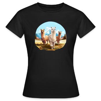 Alpaga, alpagas dans la nature - T-shirt Femme - noir - Devant - AI Model Female 172 dark (172cm)
