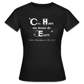 Cet-habit-Molière-blanc - T-shirt Femme - noir - Devant - AI Model Female 172 dark (172cm)