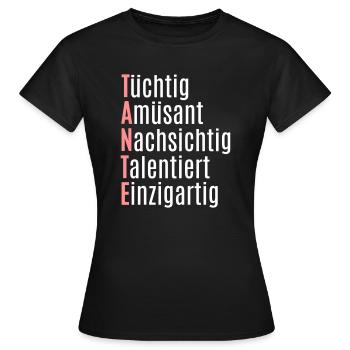 Beste Tante Geschenkidee Buchstabe Eigenschaften - Frauen T-Shirt - Schwarz - Vorne - AI Model Female 172 dark (172cm)