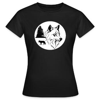 Nordischer Wolf mit Tanne - Frauen T-Shirt - Schwarz - Vorne - AI Model Female 172 dark (172cm)