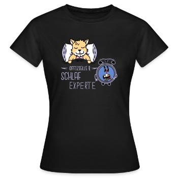 Wecker Getriebe Uhrzeit Katze Bett schlafen müde - Frauen T-Shirt - Schwarz - Vorne - AI Model Female 172 dark (172cm)