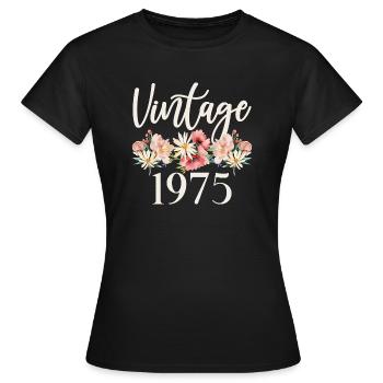 50. Geburtstag 2025 Blumen Vintage 1975 Frauen - Frauen T-Shirt - Schwarz - Vorne - AI Model Female 172 dark (172cm)