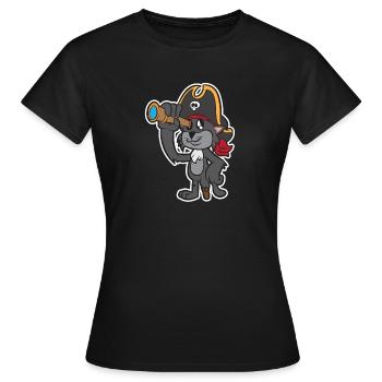 Chat pirate avec télescope et patte en bois - T-shirt Femme - noir - Devant - AI Model Female 172 dark (172cm)