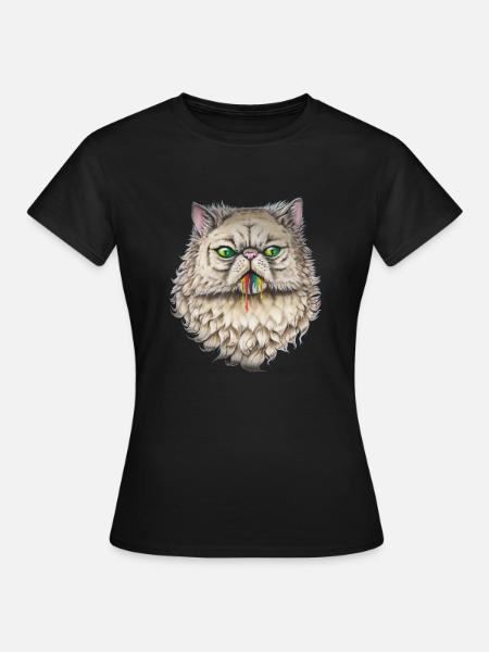 Taste the Rainbow cat - Frauen T-Shirt - Schwarz