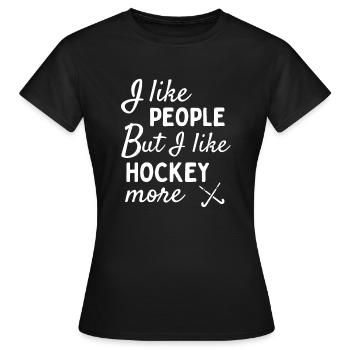 J’aime les gens MAIS j’aime plus le hockey. - T-shirt Femme - noir - Devant - AI Model Female 172 dark (172cm)