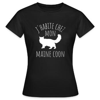 j habite chez mon maine coon 1 - T-shirt Femme - noir - Devant - AI Model Female 172 dark (172cm)