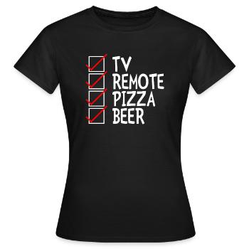 Tv Remote Pizza Beer - Frauen T-Shirt - Schwarz - Vorne - AI Model Female 172 dark (172cm)