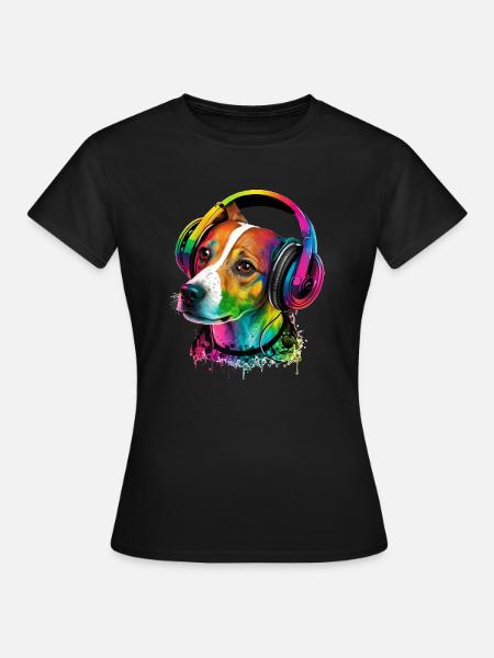Jack Russell with headphones in bright colors dog - Women's T-Shirt - black