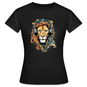 Jack le lion audiophile - T-shirt Femme - noir - Devant - AI Model Female 172 dark (172cm)