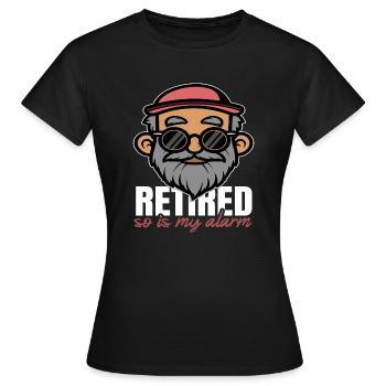 Retraité, mon alarme l’est aussi - T-shirt Femme - noir - Devant - AI Model Female 172 dark (172cm)