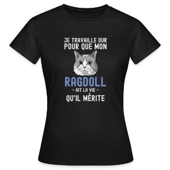 Chat mignon de race Ragdoll - T-shirt Femme - noir - Devant - AI Model Female 172 dark (172cm)