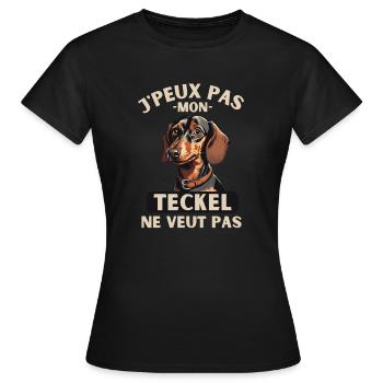 Chien de race TECKEL - T-shirt Femme - noir - Devant - AI Model Female 172 dark (172cm)