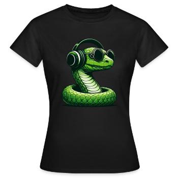 Serpent avec lunettes de soleil et écouteurs - T-shirt Femme - noir - Devant - AI Model Female 172 dark (172cm)