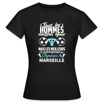Supporter équipe de Marseille football - T-shirt Femme - noir - Devant - AI Model Female 172 dark (172cm)