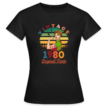 Vintage 1980's - Women's T-Shirt - black - Front - AI Model Female 172 dark (172cm)