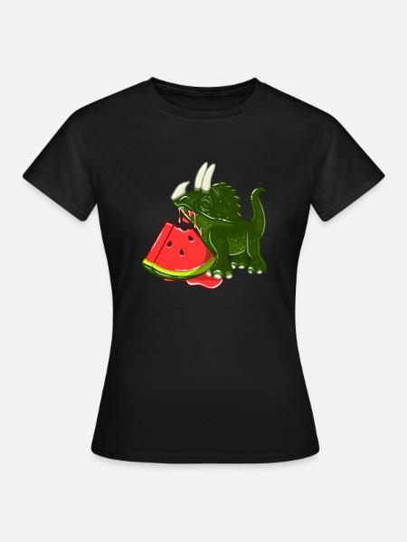 Dino isst Melone - Frauen T-Shirt - Schwarz