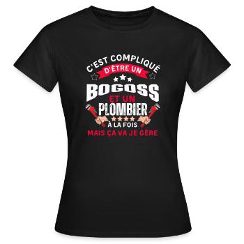 Pas facile d être plombier et bogoss - T-shirt Femme - noir - Devant - AI Model Female 172 dark (172cm)