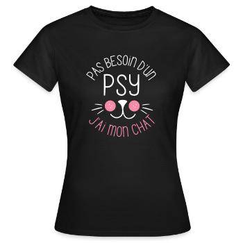 Pas besoin d un psy j ai mon chat chaton doux - T-shirt Femme - noir - Devant - AI Model Female 172 dark (172cm)