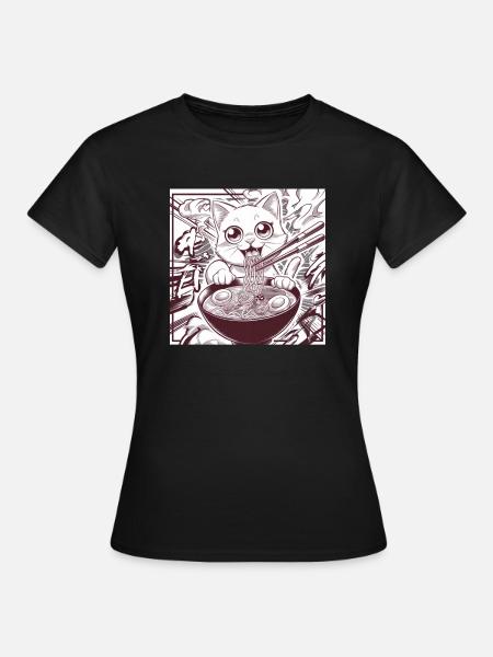 Cat Ramen Noodle Japanese Anime Manga Ramen Kawaii - Frauen T-Shirt - Schwarz