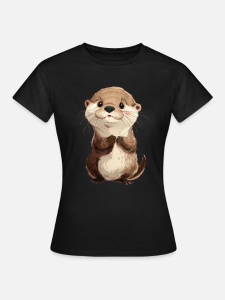 Süßer Baby Otter - Frauen T-Shirt - Schwarz
