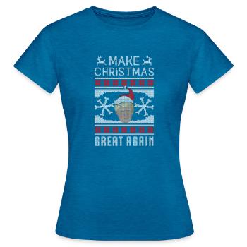 Make Christmas Great Again - Frauen T-Shirt - Antikblaues Saphir meliert - Vorne - AI Model Female 172 dark (172cm)