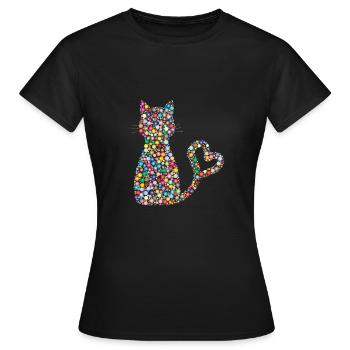 Kreis Muster Katze mit Herz Schwanz Schweif - Frauen T-Shirt - Schwarz - Vorne - AI Model Female 172 dark (172cm)