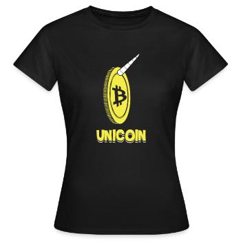 Unicoin Funny Bitcoin Unicorn Blockchain Monnaie - T-shirt Femme - noir - Devant - AI Model Female 172 dark (172cm)