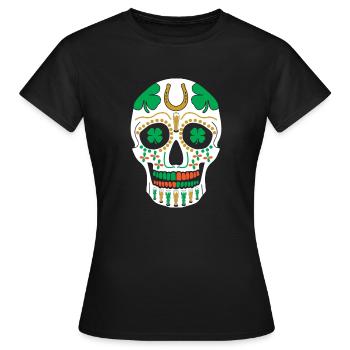 St. Patrick's Day Sugar Skull Shamrock Beer Parade - Women's T-Shirt - black - Front - AI Model Female 172 dark (172cm)