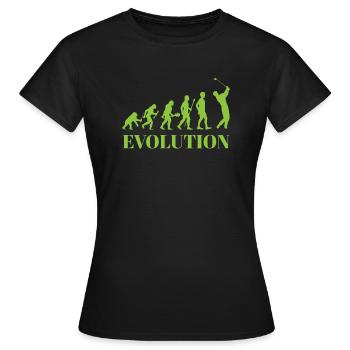 Evolution - Golf - Humour - Divertissement - Cadeau - T-shirt Femme - noir - Devant - AI Model Female 172 dark (172cm)