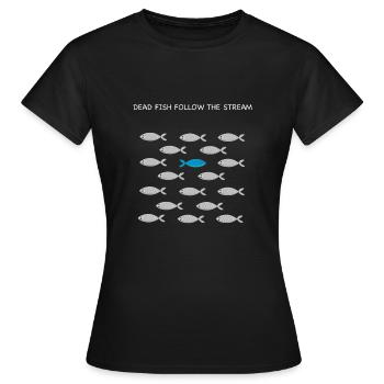 Les poissons morts suivent le cours d'eau - T-shirt Femme - noir - Devant - AI Model Female 172 dark (172cm)