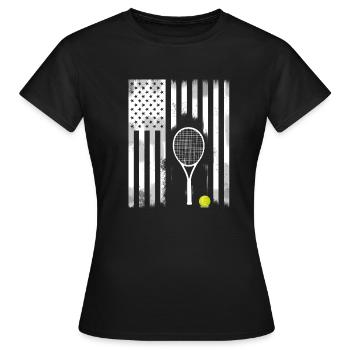 raquette de tennis drapeau amérique usa stars balle - T-shirt Femme - noir - Devant - AI Model Female 172 dark (172cm)
