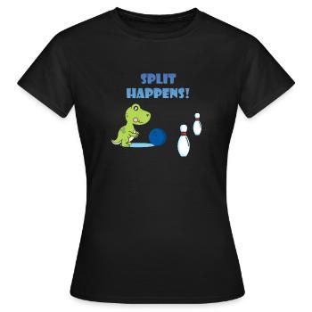 Split Happens Dino Trex T-Rex Bowling T-Shirt - Frauen T-Shirt - Schwarz - Vorne - AI Model Female 172 dark (172cm)